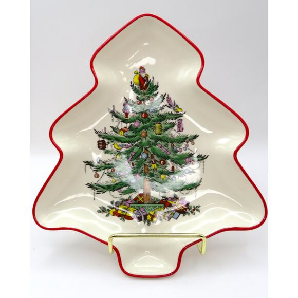 Vintage Spode Christmas Tree Red Trim Tray 7.5" Holiday Serving Dish England - Picture 12 of 12